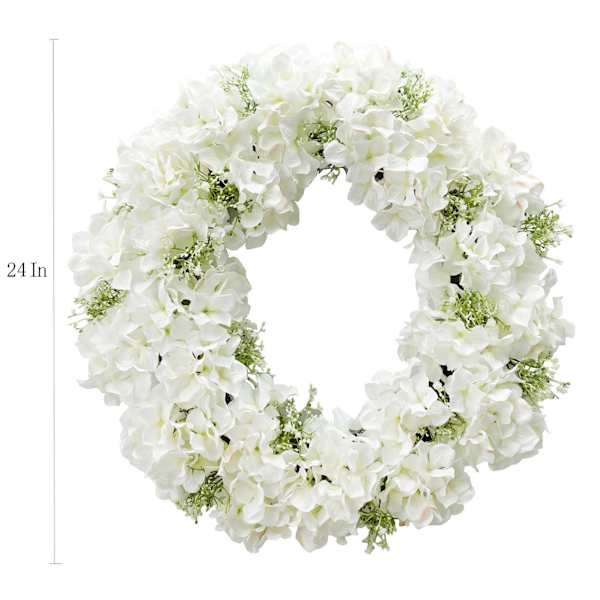 Providence White Hydrangea & Baby's Breath Wreath, 24"