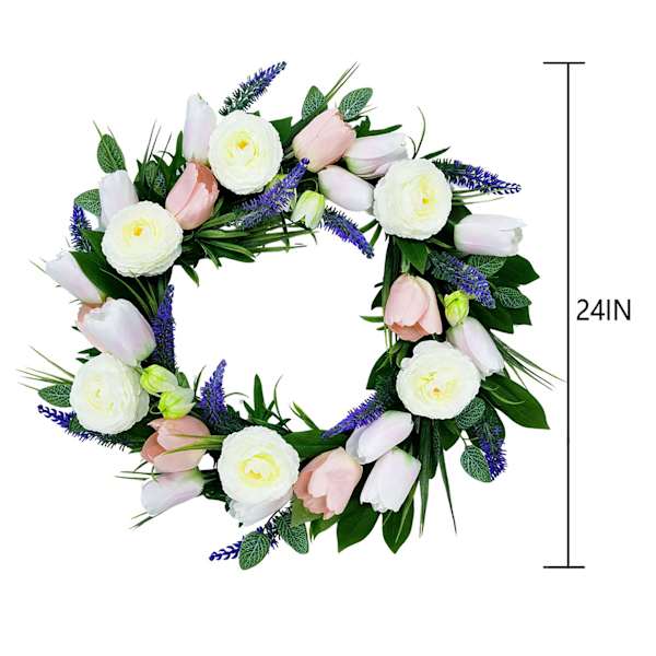 White & Pink Tulip Wreath, 24"