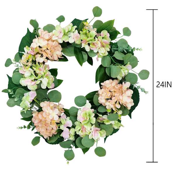 Green & Pink Hydrangea Wreath, 24"