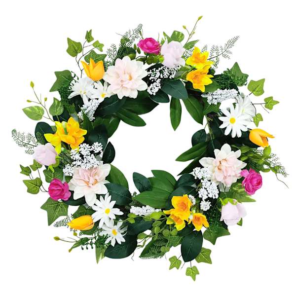 Pink, White & Yellow Mixed Flower Wreath, 24"