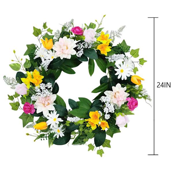 Pink, White & Yellow Mixed Flower Wreath, 24"