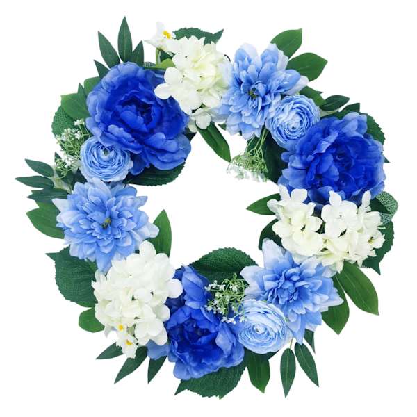 Blue & White Flower Wreath, 24"