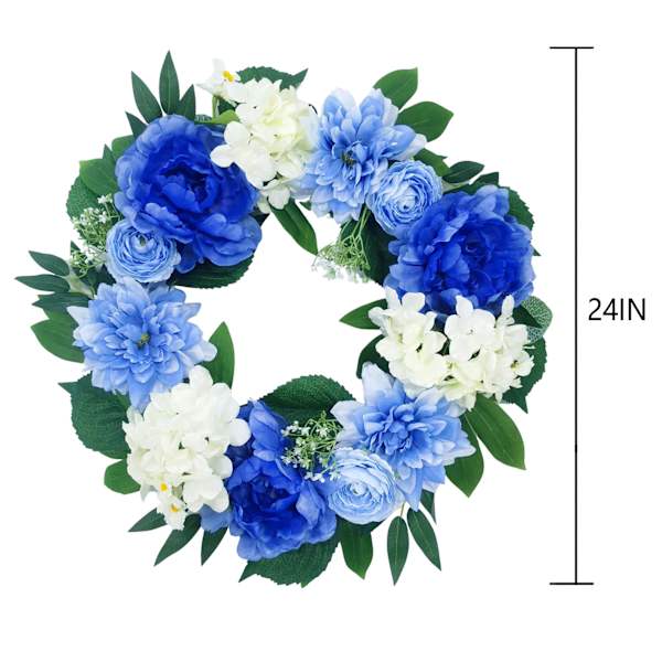 Blue & White Flower Wreath, 24"
