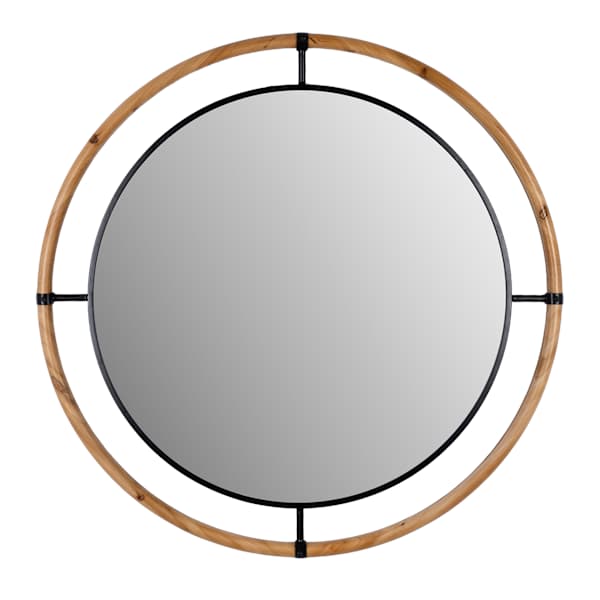Honeybloom Metal & Wood Round Wall Mirror, 36"