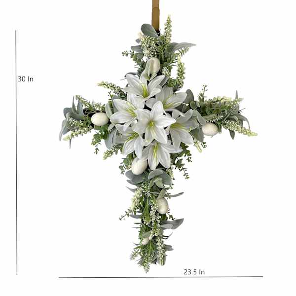 White Lily Floral Cross Decoration, 30"