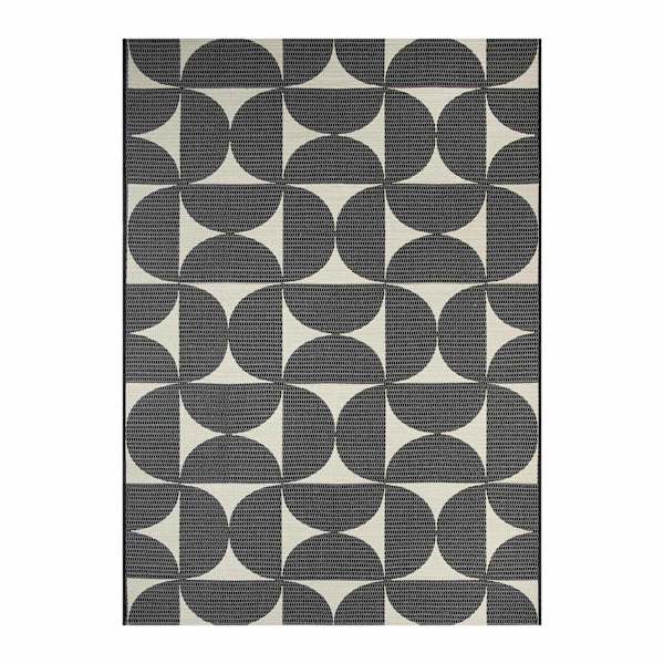 (E535) Crosby St. Black & White Geometric Outdoor Area Rug, 5x7