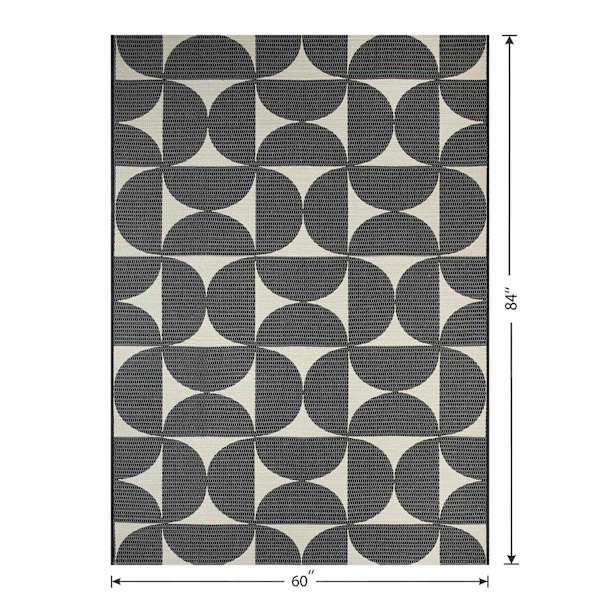 (E535) Crosby St. Black & White Geometric Outdoor Area Rug, 5x7