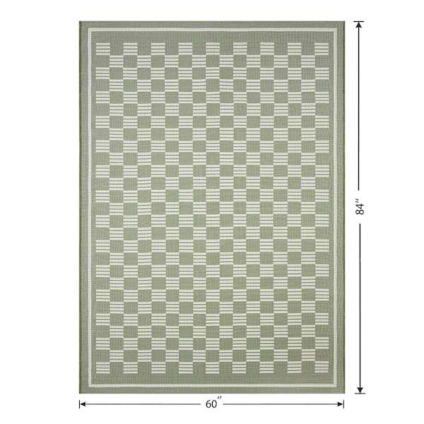 (E536) Honeybloom Green Checkerboard Rug