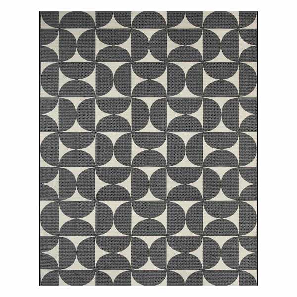 (E535) Crosby St. Black & White Geometric Outdoor Area Rug, 8x10