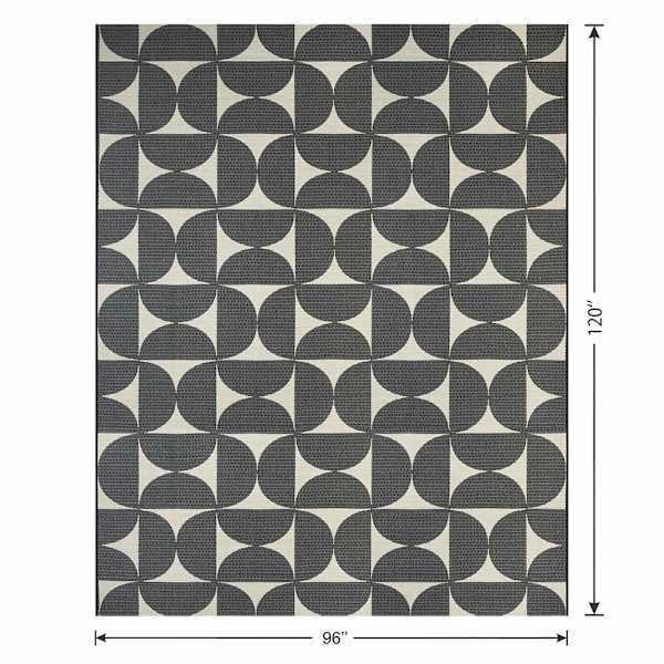 (E535) Crosby St. Black & White Geometric Outdoor Area Rug, 8x10