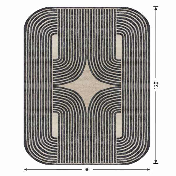 (B894) Black & Beige Oval Geometric Area Rug, 8x10