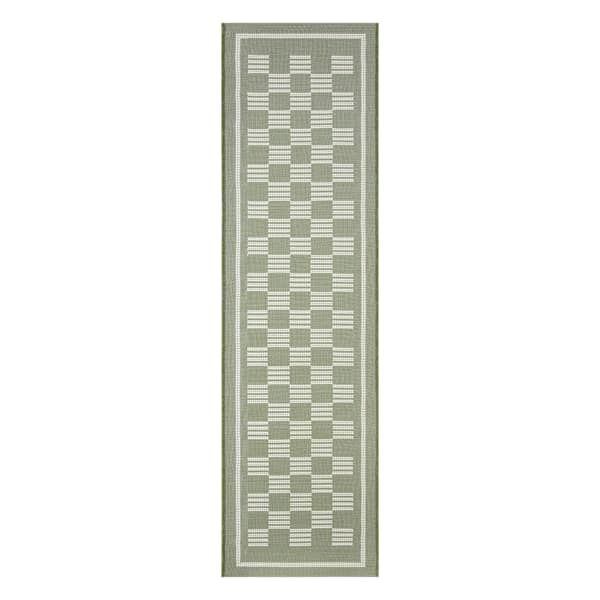 (E536) Honeybloom Green Checkerboard Runner, 2x7