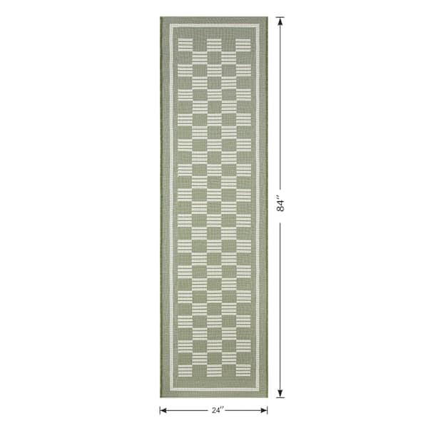 (E536) Honeybloom Green Checkerboard Runner, 2x7
