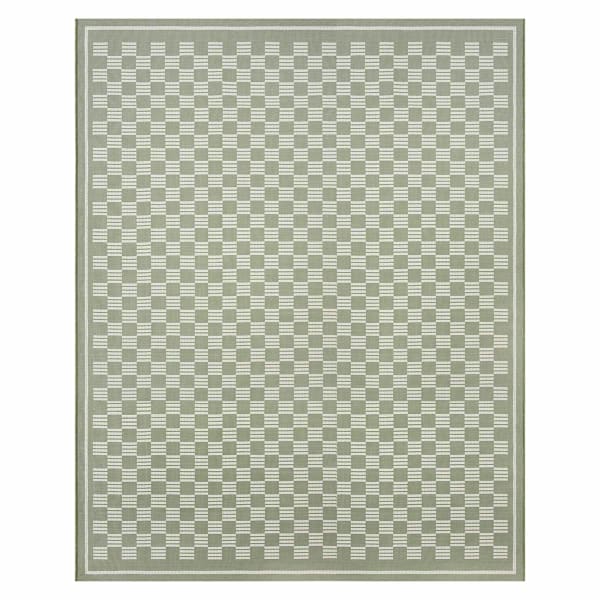 (E536) Honeybloom Green Checkerboard Area Rug, 8x10