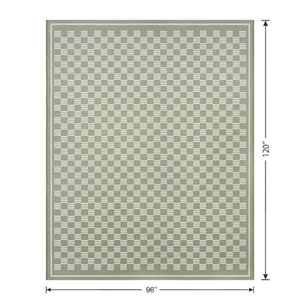 (E536) Honeybloom Green Checkerboard Area Rug, 8x10