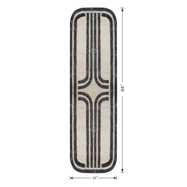 (B894) Black & Beige Oval Geometric Runner, 2x7