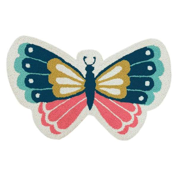 Multi-Colored Butterfly Shaped Hook Tufted Outdoor Accent Rug, 18x30
