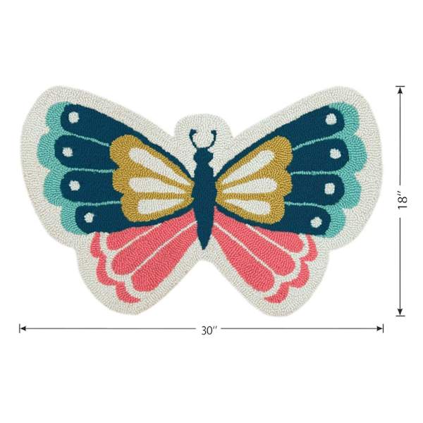 Multi-Colored Butterfly Shaped Hook Tufted Outdoor Accent Rug, 18x30