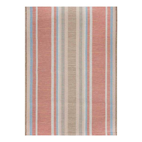 Coral & Green Striped Tapestry Outdoor Accent Rug, 27x45