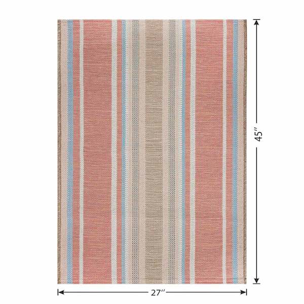 Coral & Green Striped Tapestry Outdoor Accent Rug, 27x45