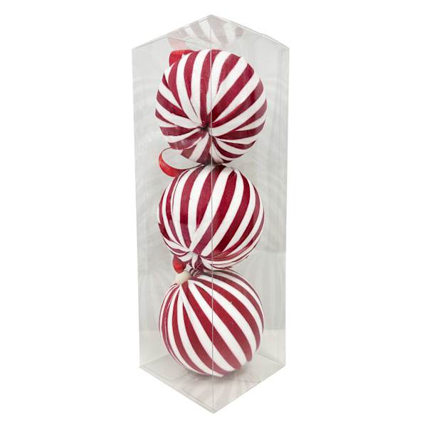 Homespun Patriotic 3-Count Red Striped Fabric Wrapped Ornament, 80mm