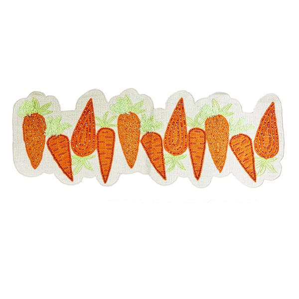 Homespun Easter Semi-Beaded Tossed Carrots Table Runner, 36x13