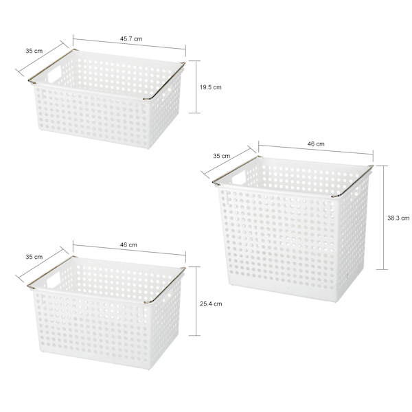 3-Piece White Stackable Storage Basket with Wheels