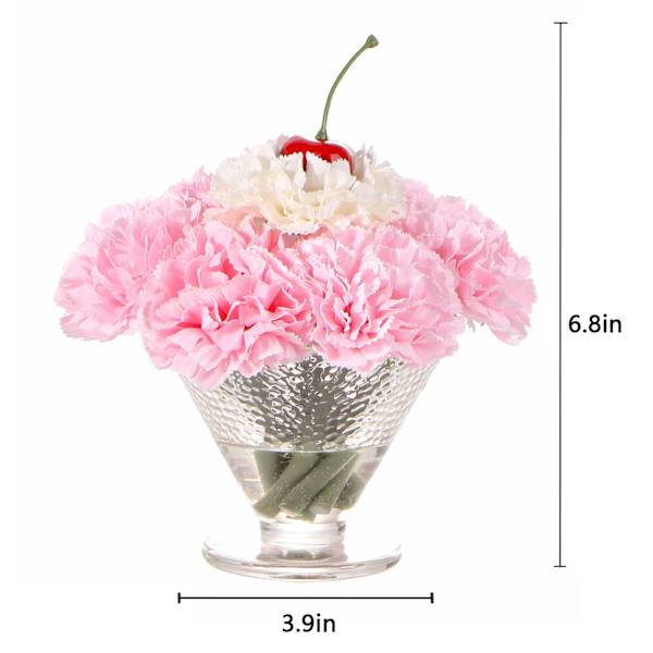 Pink Flower Arrangement in Glass Vase with Cherry