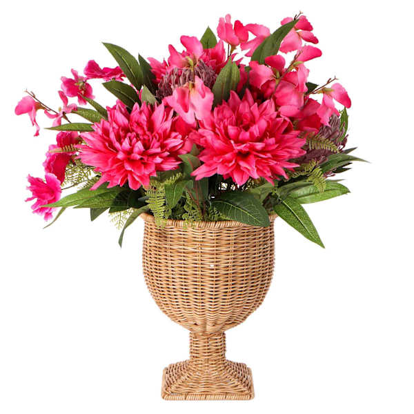 Pink Flower Arrangement in Woven Pot, 20"