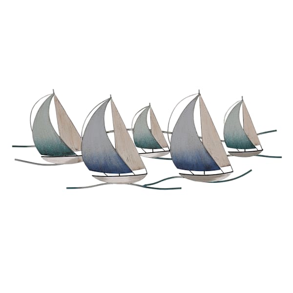 Honeybloom Blue Metal Boat Wall Decor, 40x15
