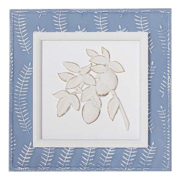 Providence Blue Metal Wall Decor with Leaf, 12"