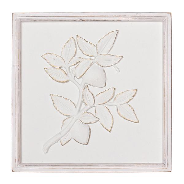 Providence White Wooden Wall Decor with Leaf, 12"