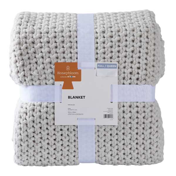 Honeybloom Light Grey Sweater Knit Bed Blanket, Full/Queen