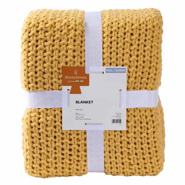 Honeybloom Yellow Sweater Knit Bed Blanket, Full/Queen