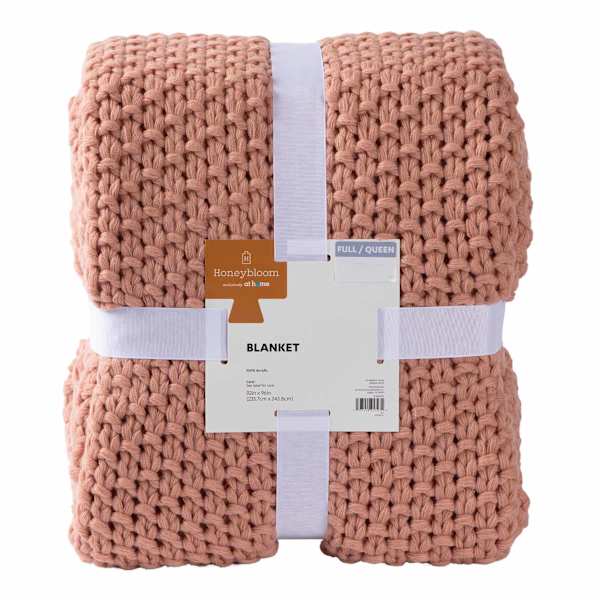 Honeybloom Pink Sweater Knit Bed Blanket, Full/Queen