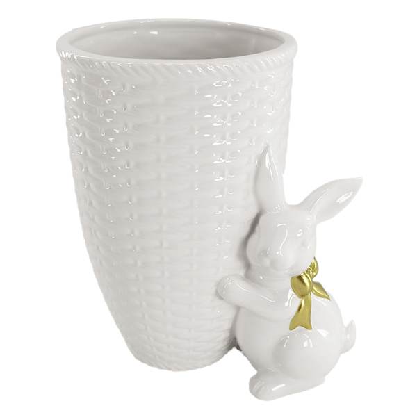 Providence White Ceramic Vase with Bunny, 9"