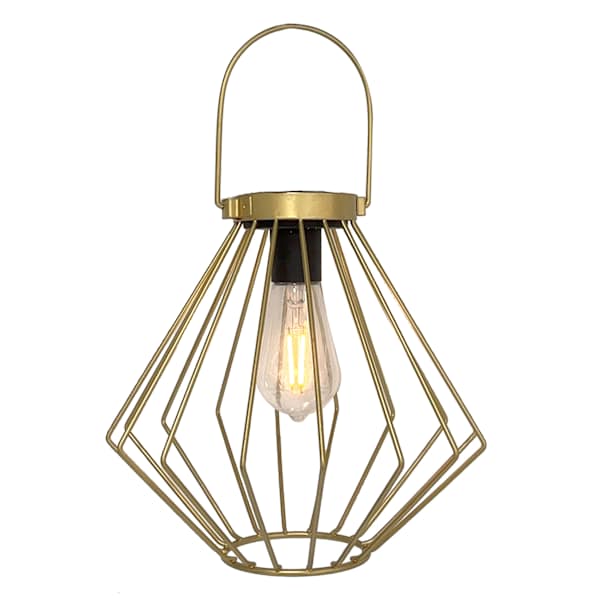 Gold Metal Outdoor Solar Lantern, 12"