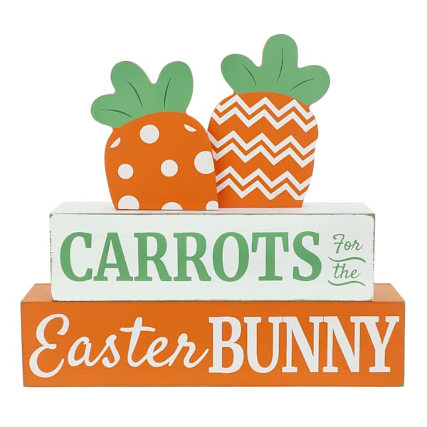 Homespun Easter Orange & White Easter Carrots Table Block Sign, 9"