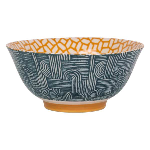 Navy & Mustard Yellow Swirl Print Bowl, 6"