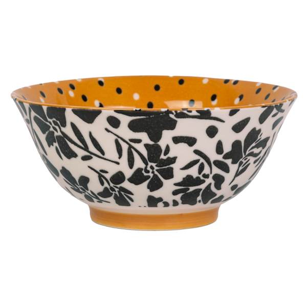 Black & Mustard Yellow Floral Print Bowl, 6"