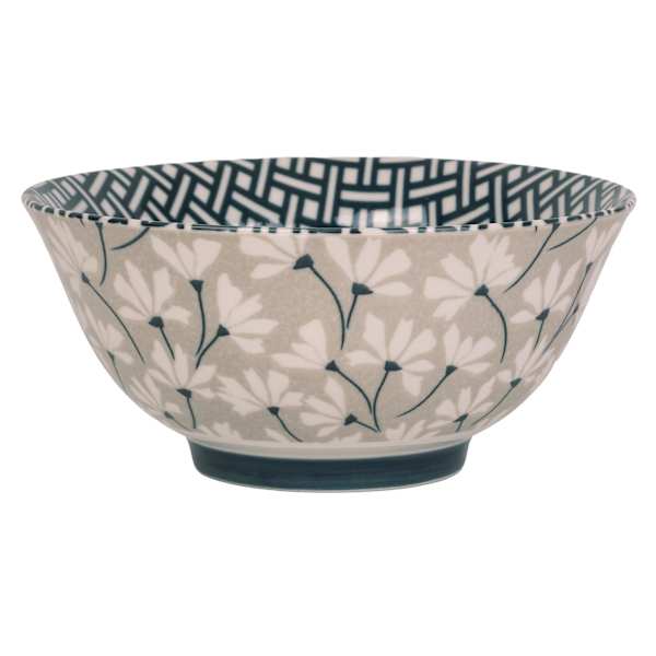 Grey & Navy Flower Print Bowl, 6"