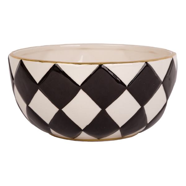 Black & White Checkerboard Bowl with Gold Rim, 55.6oz
