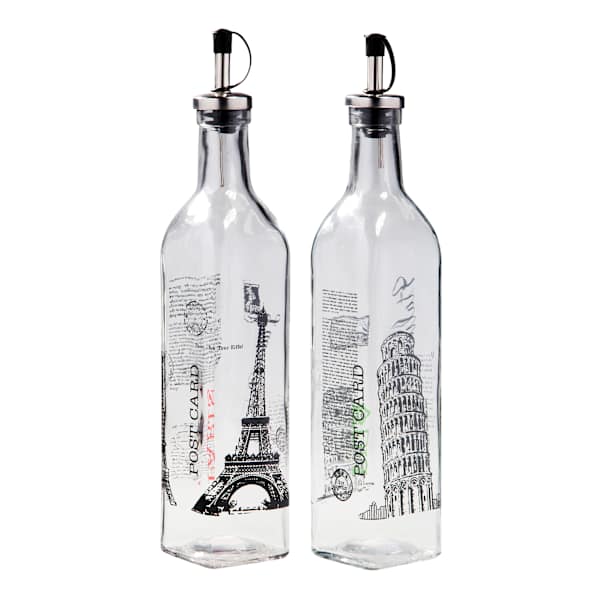 Eiffel Tower & Pisa Glass Oil & Vineger Bottle Set