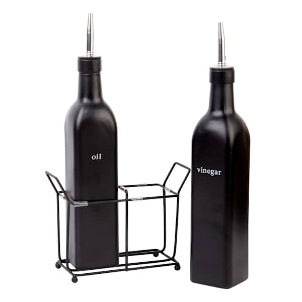 Set of 2 Matte Black Joseph Oil & Vinegar Bottles