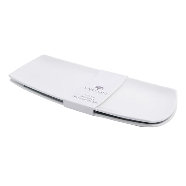Set of 2 White Curved Rectangle Serving Trays, 14"
