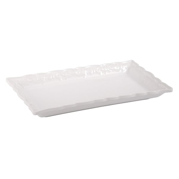 White Rectangle Serving Tray with Ruffled Edge, 13"