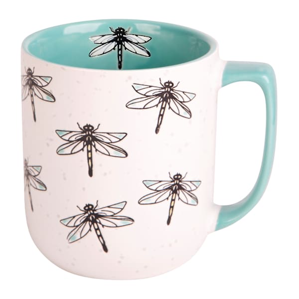 Dragonfly Icon Speckled Mug with Blue Handle, 16oz