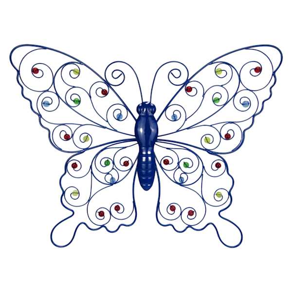 Sunny Club Dark Blue Metal Beaded Butterfly Outdoor Wall Decor, 20"