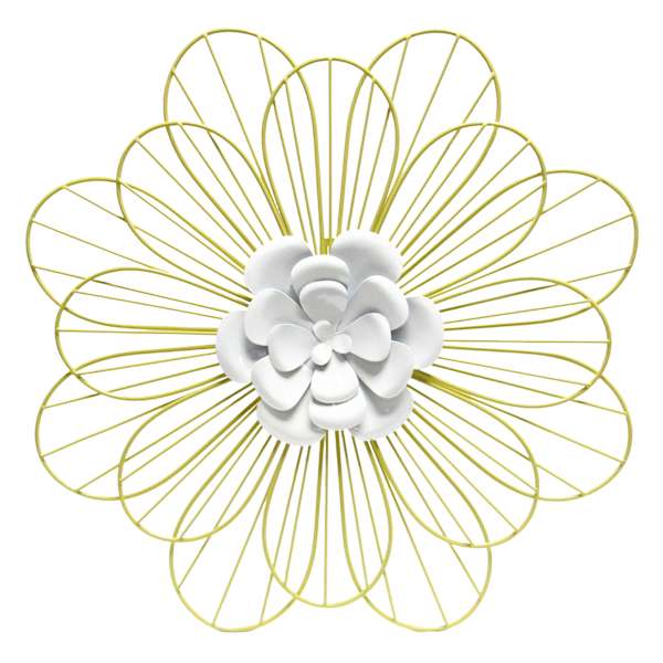 Sunny Club Yellow Metal Wire Flower Outdoor Wall Decor, 18"