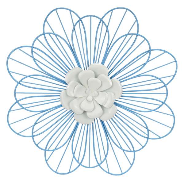Sunny Club Blue Metal Wire Flower Outdoor Wall Decor, 18"